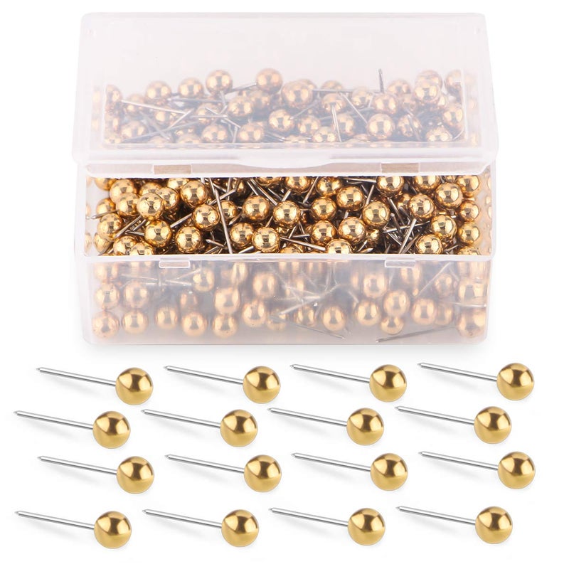 Yalis Push Pins Map Tacks 1/8-Inch Retro Metallic Color Beads Head Marking Push Pins, 200-count (Gold) - Image 1